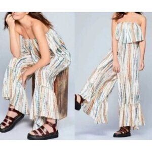Free People Jumpsuit Womens XS Summer Vibes Strapless Ruffle Wide Leg Boho Beach
